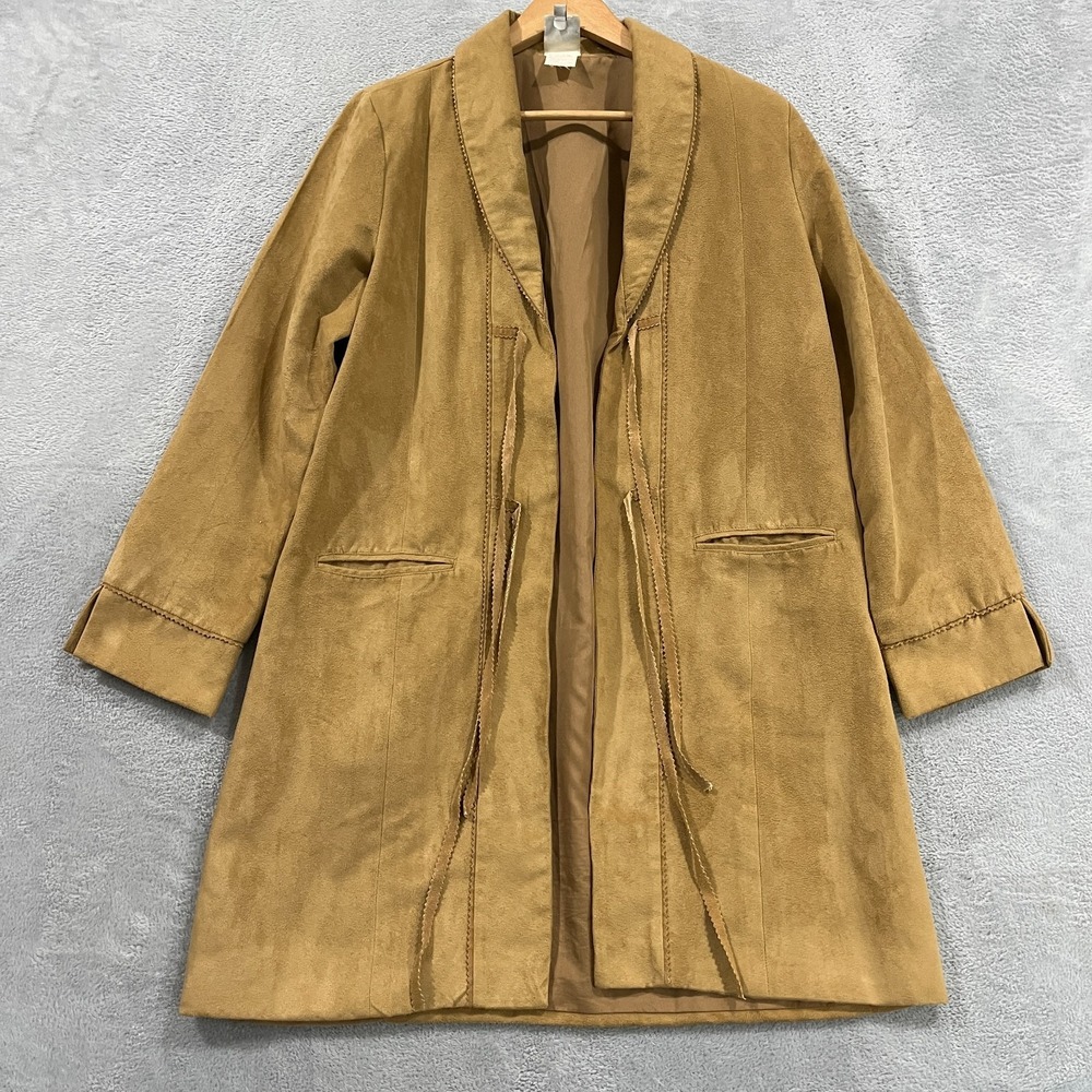VTG Suzanne Somers Coat‎ Women M Faux Suede Jacket Southwest Open Front Jacket